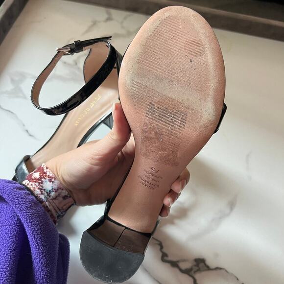 Stuart Weitzman Walkway Black Patent Leather Block Heels Sandals Size 7.5 - Picture 11 of 12